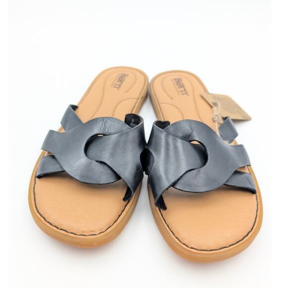 Børn Isabella Slip On Slide Sandal Women's Leather Black/Tan Size US6M EU37 - Picture 2 of 9